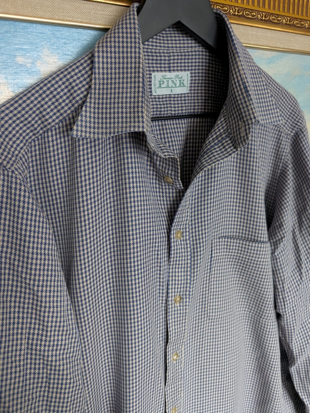 Thomas Pink Navy Pink Herringbone Shirt